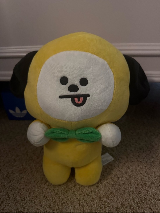 bt21 Other - Yellow Character Plush Toy with Green Bow - Cute Stuffed Doll